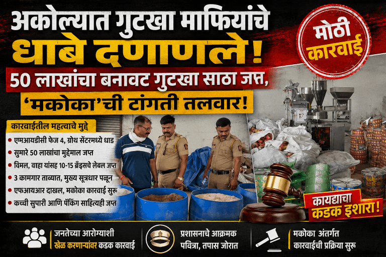 अकोल्यात गुटखा माफियांचे धाबे दणाणले; ५० लाखांचा बनावट साठा जप्त