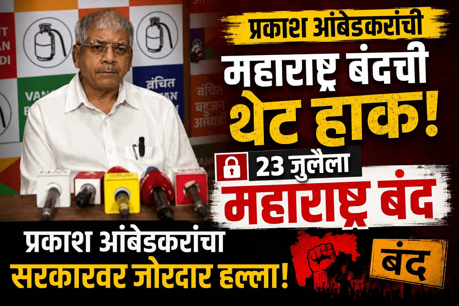 २३ जुलैला महाराष्ट्र बंद राज्यभर कडक बंद पाळण्याचे आवाहन-प्रकाश आंबेडकर