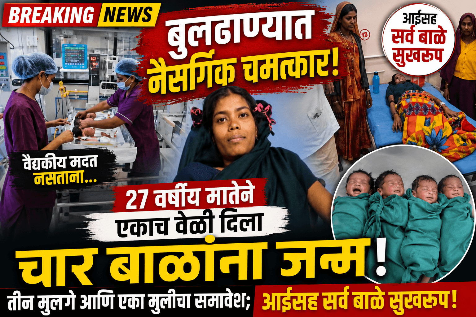 बुलढाणा: विना वैद्यकीय मदत एकाचवेळी चार बाळांचा जन्म