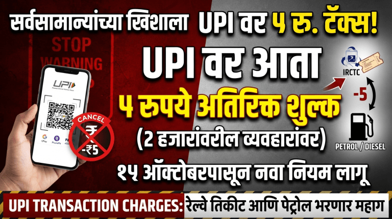 दोन हजारांवरील यूपीआय व्यवहारांवर ५ रुपये शुल्क; १५ ऑक्टोबरपासून नियम लागू